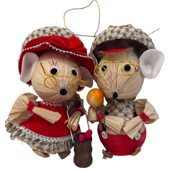Kurt S. Adler Corn Husk Ornaments Granny and Grandpa Mouse 4" - Picture 1 of 9
